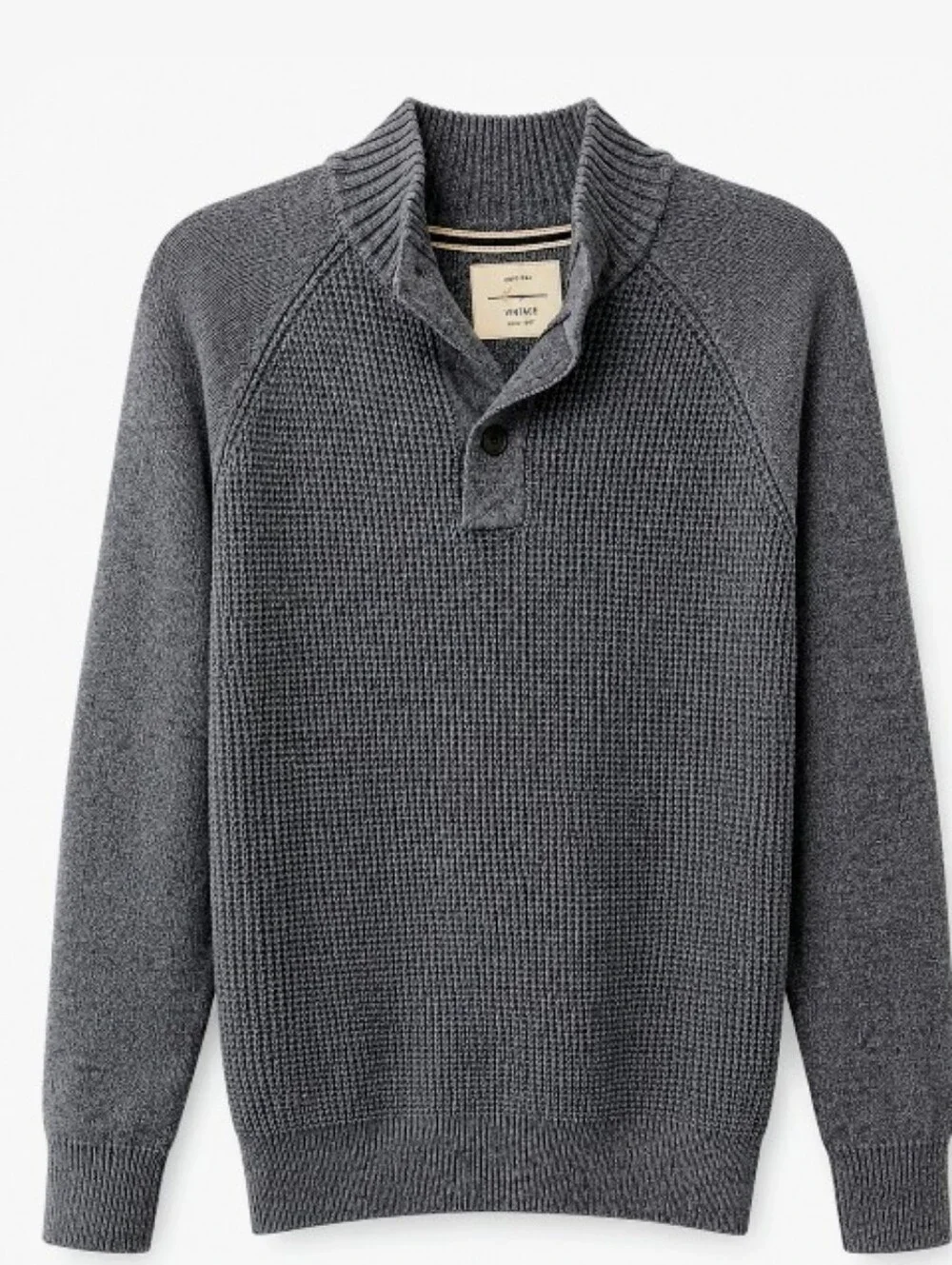 Mens Weatherproof Vintage Charcoal Shawl-Collar Waffle-Knit Crewneck Sweater